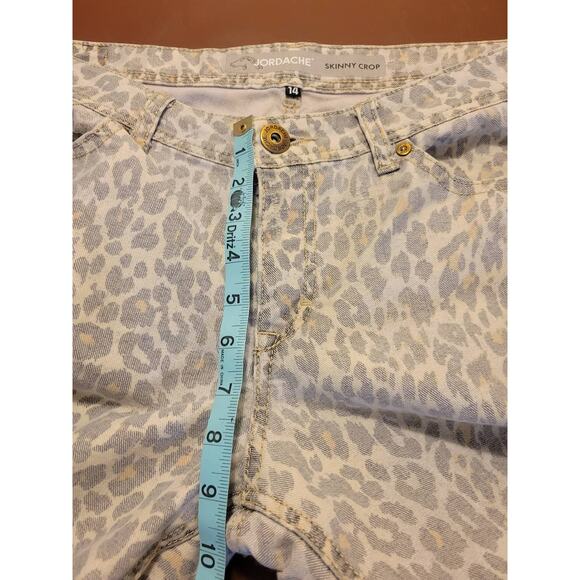Vtg Jordache Cropped Jeans Tan Black Cheetah Print Mid Rise Skinny Size 14 - Picture 4 of 11